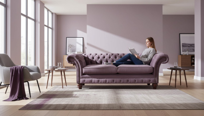 Chesterfield Paars Bankstel 3-Zitter Woonkamer Stoffen Bank Beklede Banken
