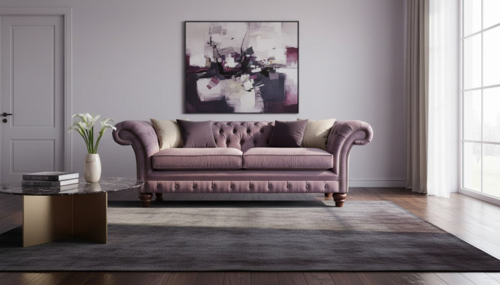 Chesterfield Paars Bankstel 3-Zitter Woonkamer Stoffen Bank Beklede Banken
