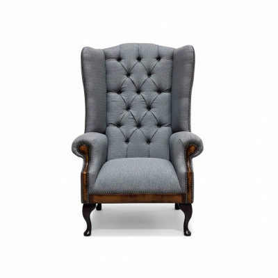 Ohrensessel Chesterfield fauteuil Bank 1 zitter Grijs Stof Textiel Nieuw.