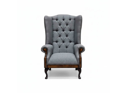 Ohrensessel Chesterfield fauteuil Bank 1 zitter Grijs Stof Textiel Nieuw.