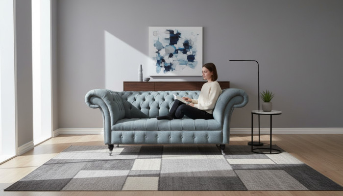 Chesterfield kantoorstoelen inrichting bank bank 2-zits textiel grijs