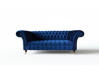 Blauwe Chesterfield driezits bank 3-zits banken Luxe textiel bankstellen.