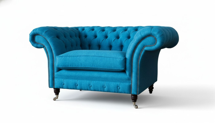 Blauwe Chesterfield fauteuil gestoffeerde bank banken 1,5 zits Fauteuil Textiel
