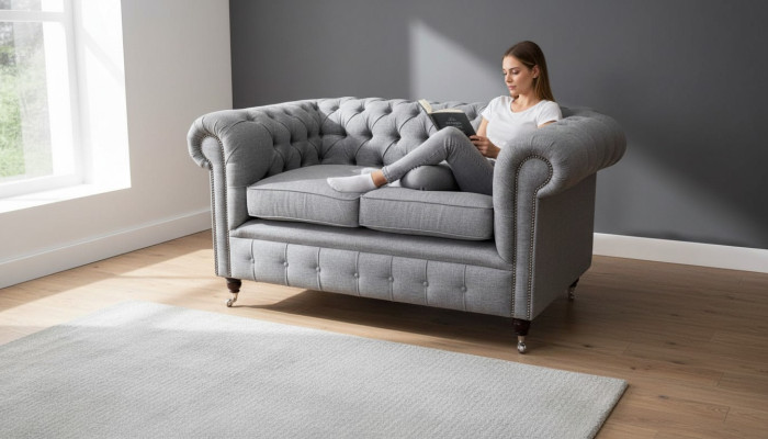 Chesterfield kantoor zitmeubelen inrichting bank bank 2 zits textiel grijs