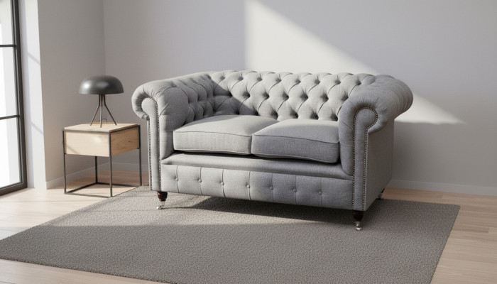 Chesterfield kantoor zitmeubelen inrichting bank bank 2 zits textiel grijs