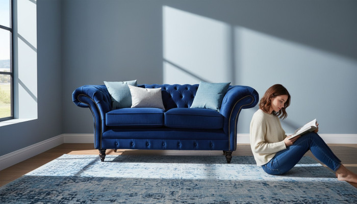 Chesterfield kantoorstoel meubilair bank bank 2-zitter textiel blauw