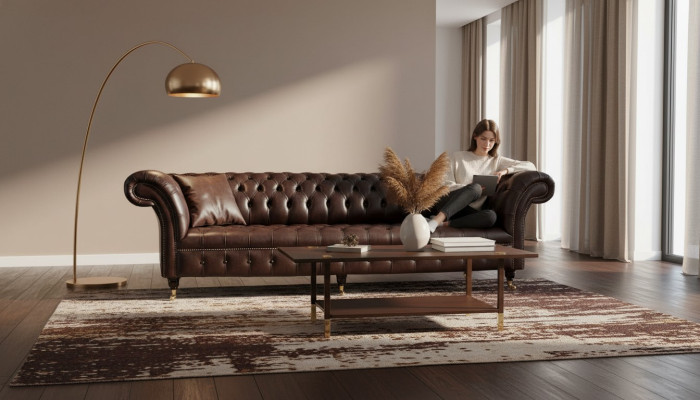 Bankstel 4-zits Chesterfield bank Luxe 245 cm leren bankmeubels