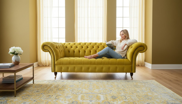 Chesterfield 3-zits gestoffeerde bank in bankstijl van textielweefsel nieuw