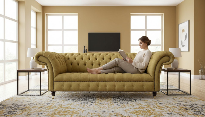 Chesterfield driezits luxe bank 3 zitbank ontwerp bank meubels beige