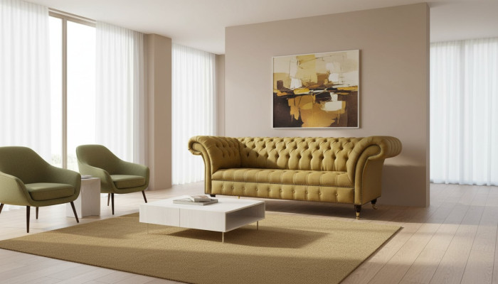 Chesterfield driezits luxe bank 3 zitbank ontwerp bank meubels beige