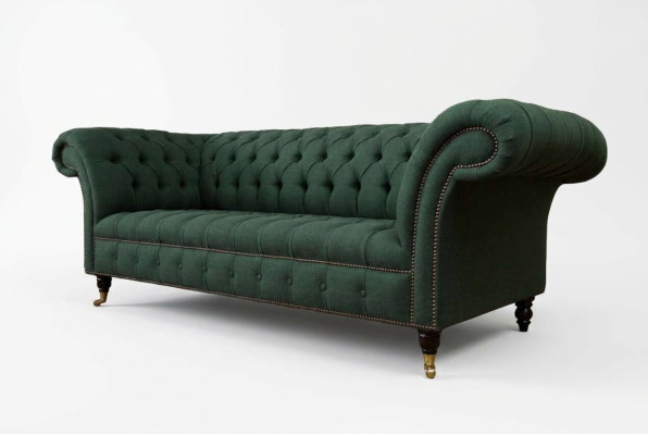 Driedelige bank, stof, groen, bekleding, meubels, Chesterfield, sofa's, banken