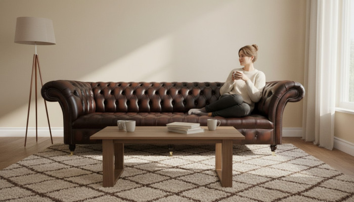 Chesterfield 4-zits leren woonkamer designbanken sofa meubelen nieuw