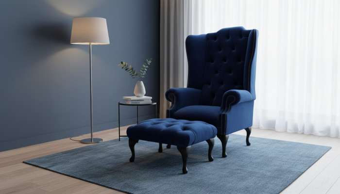Chesterfield oorfauteuil met voetenbankje Relax 1-zitsbank Eenzitter 2-delig