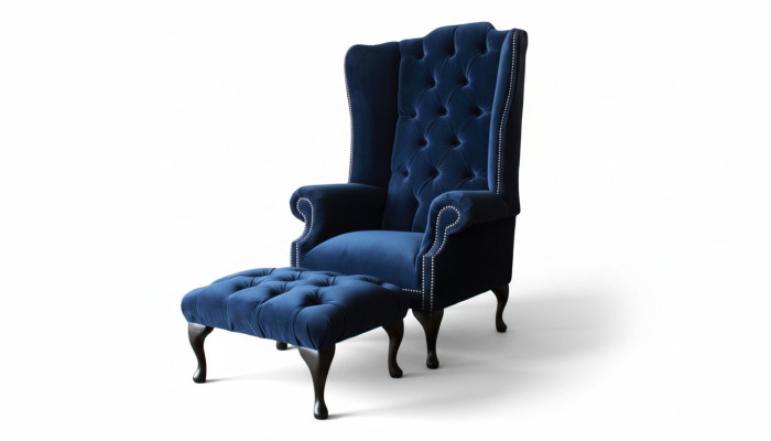 Chesterfield oorfauteuil met voetenbankje Relax 1-zitsbank Eenzitter 2-delig