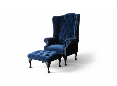 Chesterfield oorfauteuil met voetenbankje Relax 1-zitsbank Eenzitter 2-delig