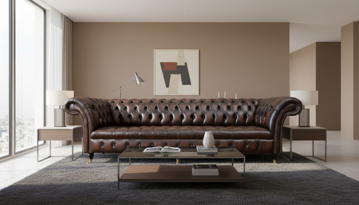 Ledersofa Bank 4-zits Bank Luxe Klassieke Leren Chesterfield Banken