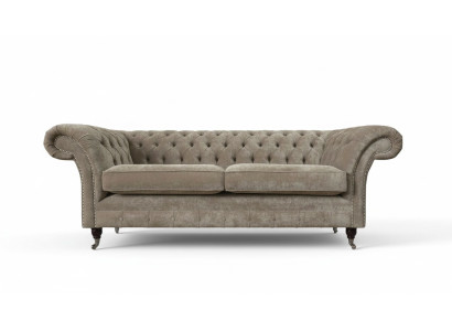 Driepersoons Chesterfield Sofa 3-zits bank Grijs Stof Woonkamer Luxe