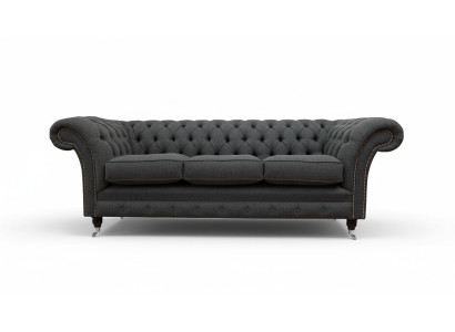 Chesterfield stoffen ontwerpbank luxueuze grijze 3-zitsbank.