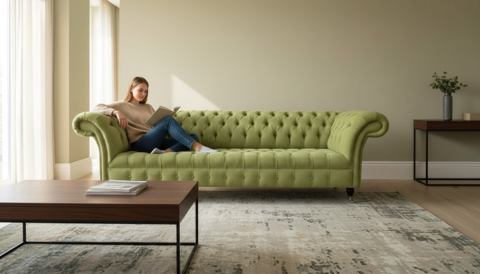 Chesterfield Grijze Bank Sofa Bekleding 4-zits Banken Zitbanken Nieuw