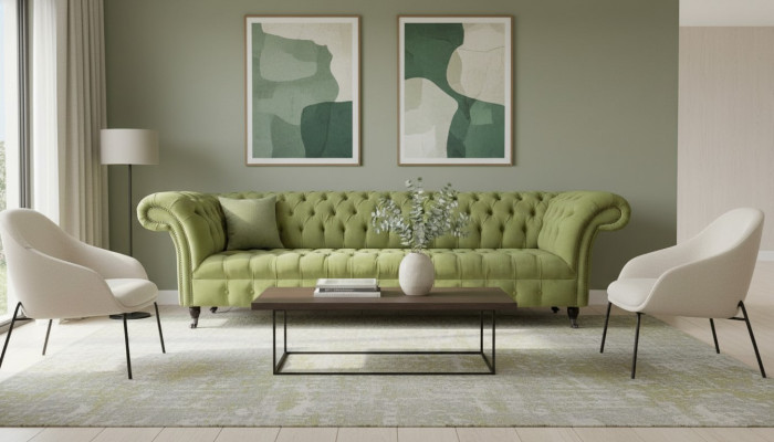 Chesterfield Grijze Bank Sofa Bekleding 4-zits Banken Zitbanken Nieuw