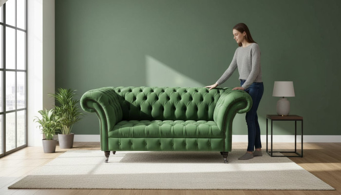 Chesterfield kantoor zitmeubelen inrichting bank bankstel 2 zits textiel groen