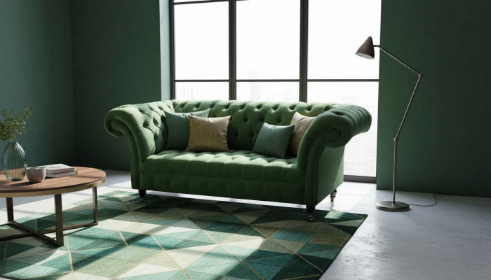 Chesterfield kantoor zitmeubelen inrichting bank bankstel 2 zits textiel groen