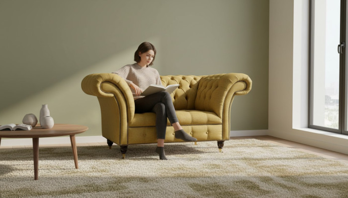 Chesterfield fauteuil design gestoffeerde bank bruin textiel meubels nieuw