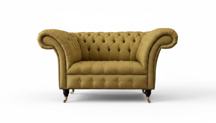 Chesterfield fauteuil design gestoffeerde bank bruin textiel meubels nieuw