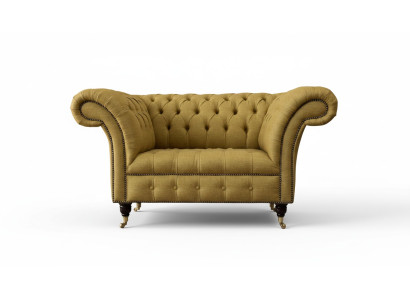 Chesterfield fauteuil design gestoffeerde bank bruin textiel meubels nieuw
