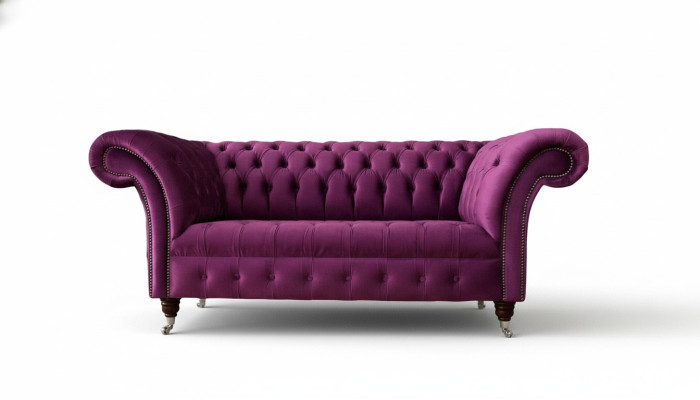 Engelse Chesterfield kantoor zitmeubelen inrichting sofa bank 2 zit paars