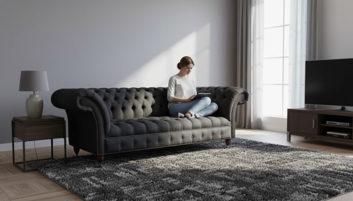 Chesterfield driezitsbank 3-zitsbank gestoffeerde bank ontwerp textiel