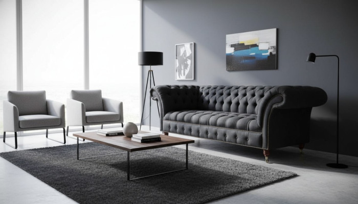 Chesterfield driezitsbank 3-zitsbank gestoffeerde bank ontwerp textiel