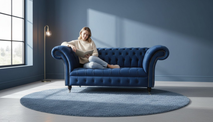 Engels Chesterfield kantoor zitmeubilair inrichting sofa bank 2-zits koningsblauw