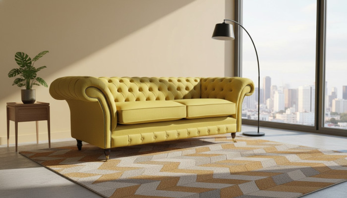 Textiel 3-zits Blauwe Stoffen Designbank Bekleding 230cm Bank Chesterfield