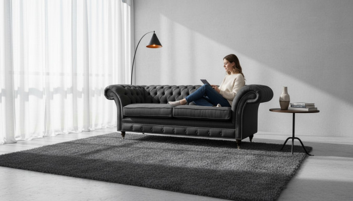 Woonkamerbank Chesterfield bank driezitter design zwart meubilair nieuw