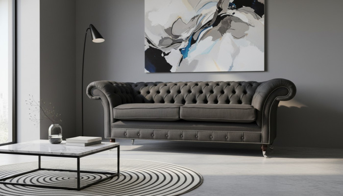 Woonkamerbank Chesterfield bank driezitter design zwart meubilair nieuw