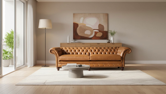 Bank 4-zitsbank Bankstoffering Chesterfieldbank Stoel Leer Ontwerp Bruin Meubels