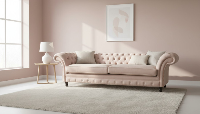 Rosa vierzits gestoffeerde bank, 4-zits meubel, grote banken, sofa 245cm nieuw