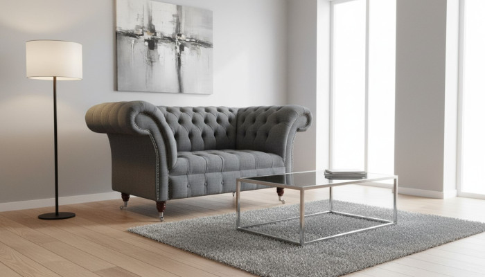 Chesterfield-design fauteuil Grijs gestoffeerd luxe textiel bankstellen 1-zits
