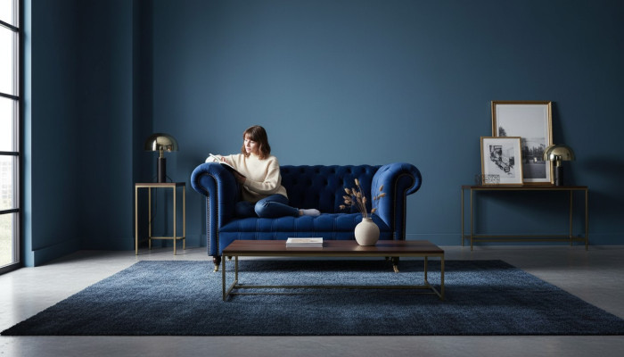 Chesterfield kantoor zitmeubelen inrichting bank bank 2-zits textiel blauw