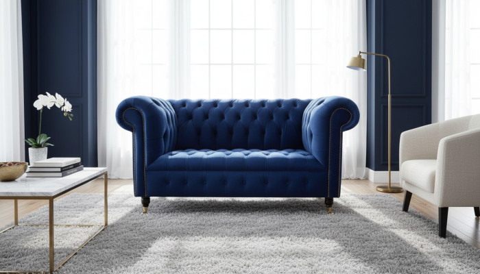 Chesterfield kantoor zitmeubelen inrichting bank bank 2-zits textiel blauw