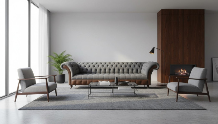 Engelse Chesterfield luxe textiele sofa 4-zits sofa gestoffeerd design stoffen banken