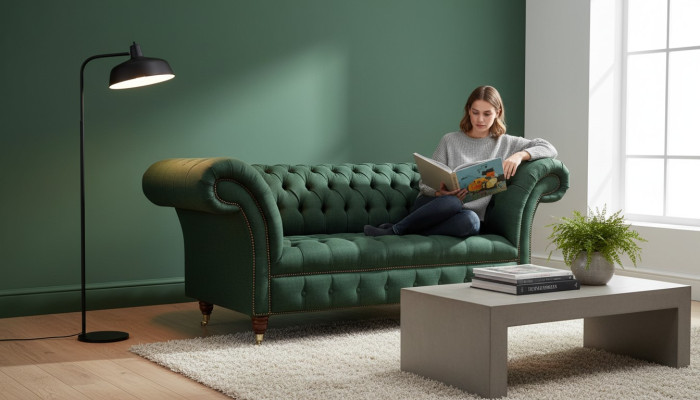 Chesterfieldbank 2-zits gestoffeerde banken Groen Luxe stoffen banken Textiel