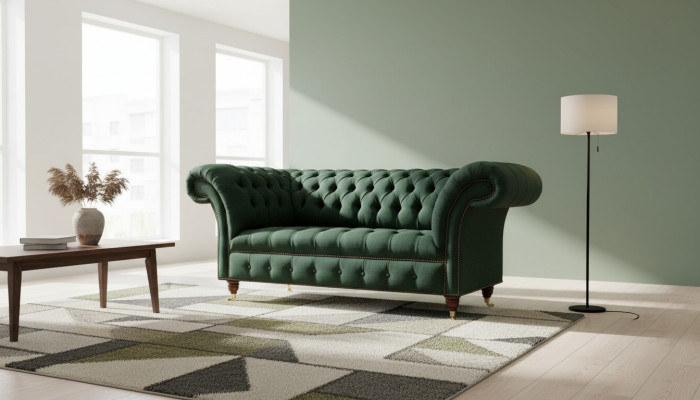 Chesterfieldbank 2-zits gestoffeerde banken Groen Luxe stoffen banken Textiel