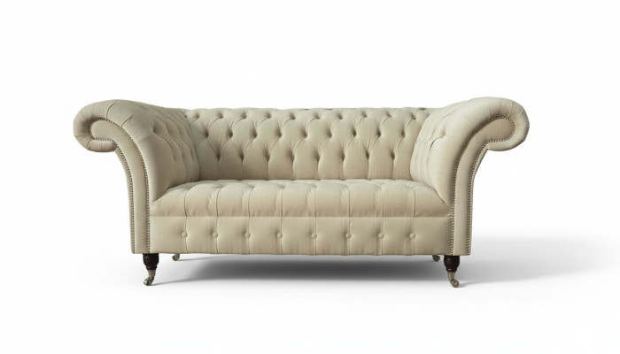 Twee persoons gestoffeerde bank met 2 zits van luxe textiel Chesterfield nieuw