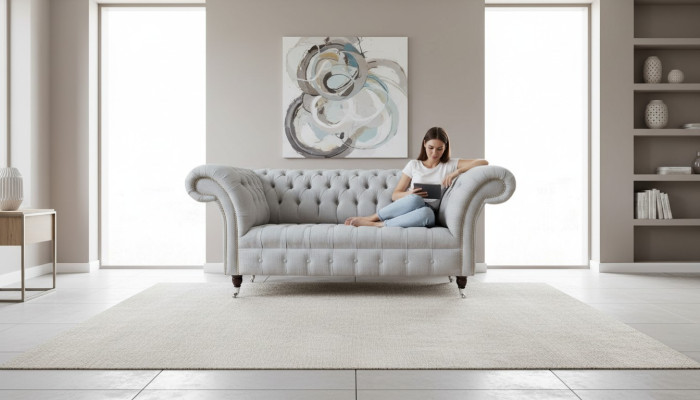 Chesterfield luxe 2-zitsbank gestoffeerde bankstel textiel stof bankstellen nieuw