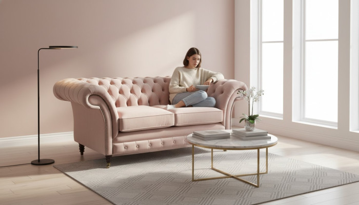 Sofa 2 zits bank gestoffeerde Chesterfield woonkamer design textiel nieuw
