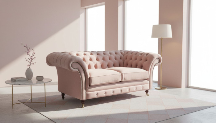 Sofa 2 zits bank gestoffeerde Chesterfield woonkamer design textiel nieuw