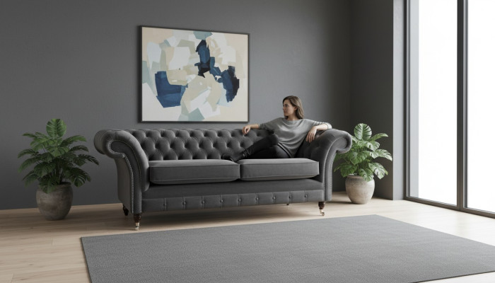 Sofa 3 zits Luxe textiel Chesterfield bank Bankstellen Bekleding Design Meubels