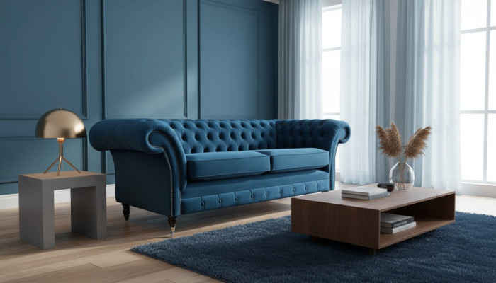 Design Bankstel 3-Zits Bank Bekleding Luxe Textiel Sofa's Chesterfield Nieuw